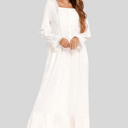 Lace Detail Square Neck Flounce Sleeve Night Dress - Image 7