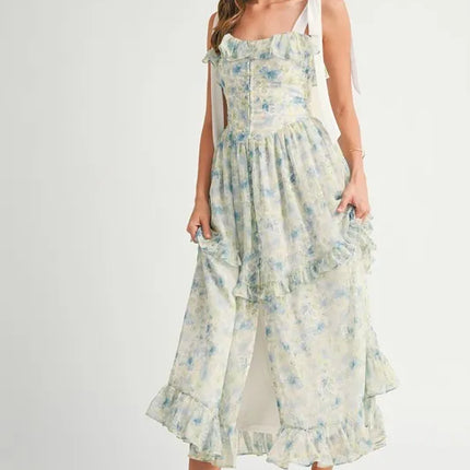 MABLE Floral Printed Shoulder Strap Midi Dress - Image 4