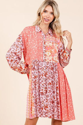 Mittoshop Floral Button Detail Long Sleeve Shirt Dress - Image 2