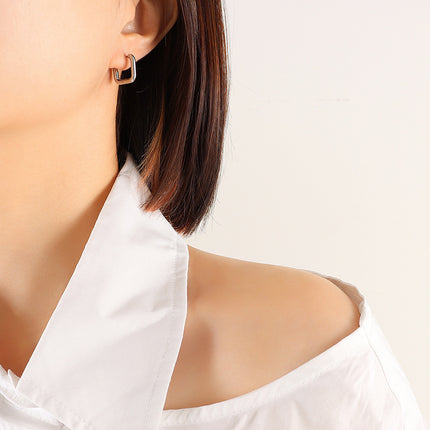 Titanium Steel Geometric Huggie Earrings - Image 5