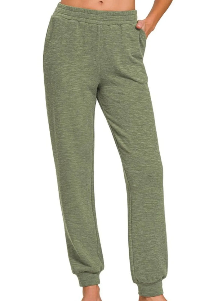 Zenana Cotton Slub Jogger Pants