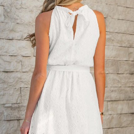Lace Sleeveless Tied Waist Mini Dress - Image 3