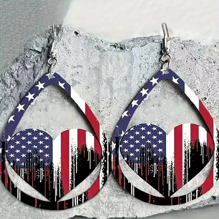US Flag Pattern Wooden Earrings - Image 2