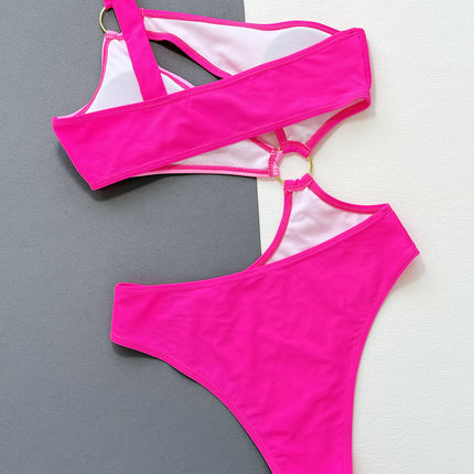 One-Shoulder Cutout Ring Detail One-Piece Swimsuit - Image 4