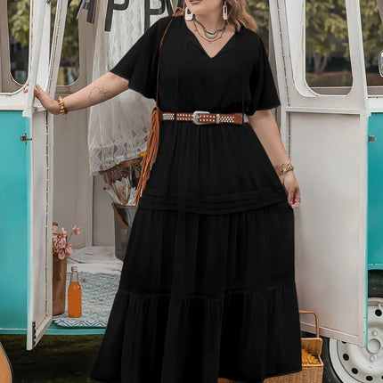 Plus Size Tie Neck Flutter Sleeve Dress - Image 2