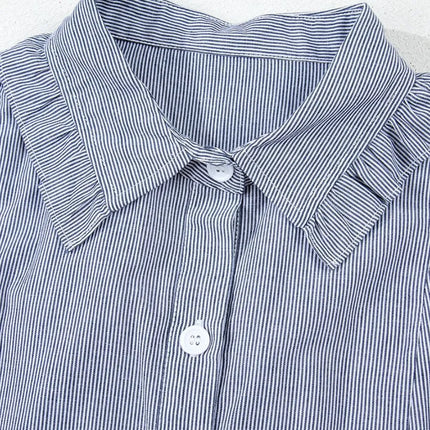 Stripe Frilled Ruffled Cap Sleeve Button Up Mini Dress - Image 8