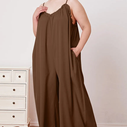 Double Take Full Size Ruffle Trim Tie Back Cami Jumpsuit with Pockets - Image 18