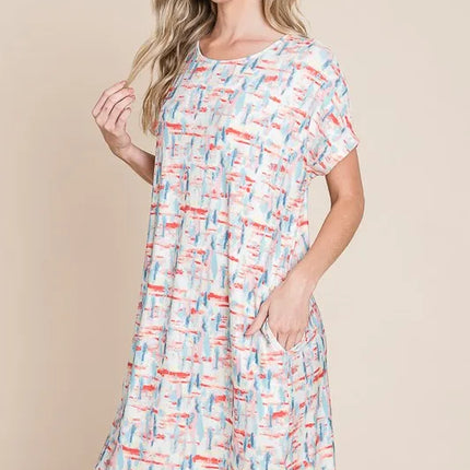 BOMBOM Printed Round Neck Short Sleeve Tee Dress - Image 3