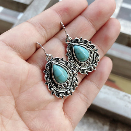 Artificial Turquoise Alloy Teardrop Dangle Earrings - Image 2