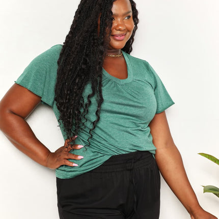 Double Take Ruched V-Neck Short Sleeve T-Shirt - Image 13