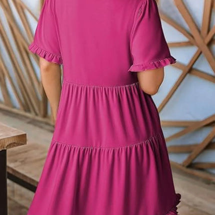 Tiered Notched Short Sleeve Mini Dress - Image 9