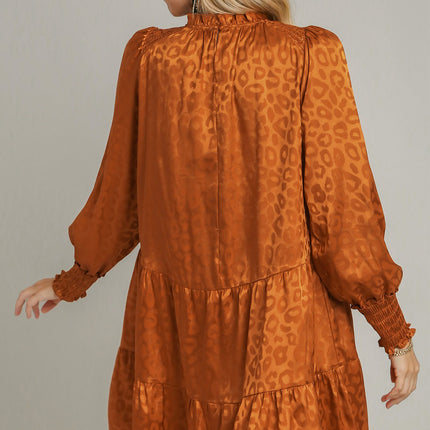 Umgee Smocked Leopard Long Sleeve Tiered Dress - Image 2