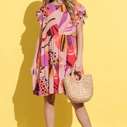 And The Why Printed Double Ruffles Sleeve Dress - Image 4