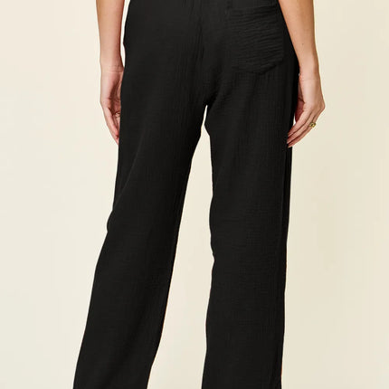 Double Take Full Size Texture Drawstring Straight Pants - Image 2