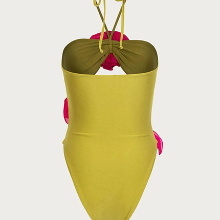 Flower Cutout Halter Neck One-Piece Swimwear - Image 5