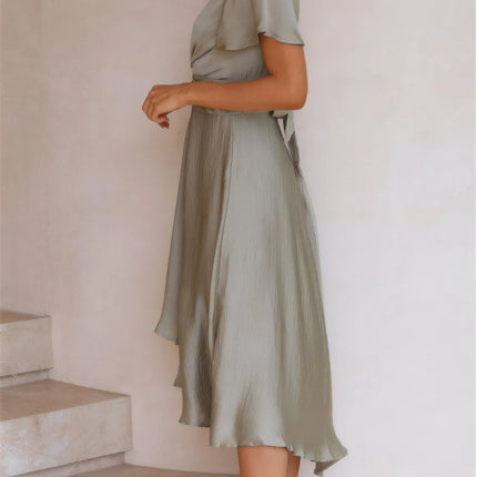 High-Low Plunge Flutter Sleeve Dress - Image 5