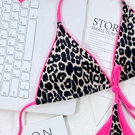 Leopard Print Halter Neck Tie Side Bikini Set - Image 24