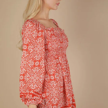 VERY J Printed Smocked Chest Boho Mini Dress - Image 3