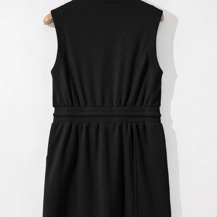 French Terry Zipped Collar Sleeveless Drawstring Waist Mini Dress - Image 7