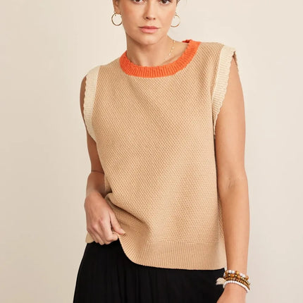 In February Contrast Round Neck Sweater Vest - Image 1