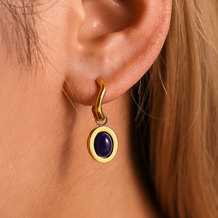 Stainless Steel Oval Drop Earrings - Image 1