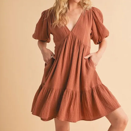 Aemi+Co Tied Back Ruffled Short Sleeve Mini Dress - Image 4
