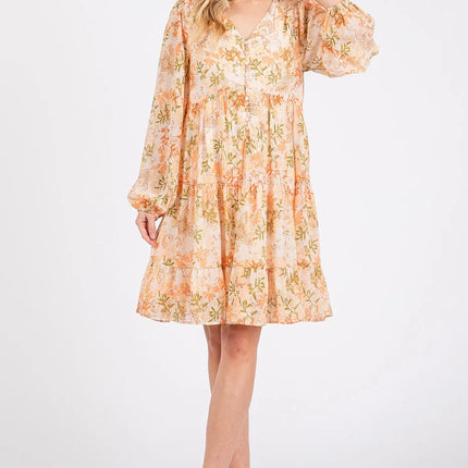 Mittoshop Floral Chiffon Babydoll Long Sleeve Mini Dress - Image 6