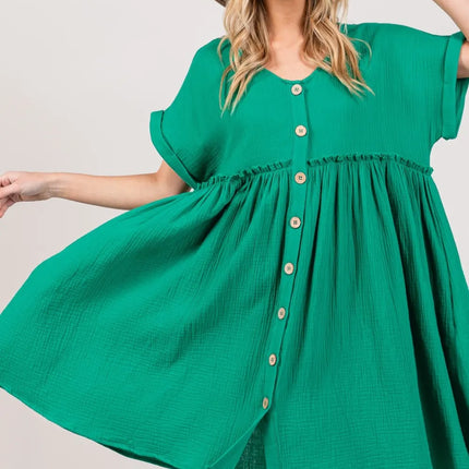 SAGE + FIG Full Size Button Up Short Sleeve Dress - Image 5