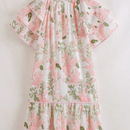 Floral Contrast Edge Layered Short Sleeve Mini Dress - Image 3