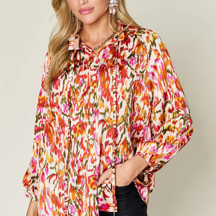Double Take Full Size Printed Button Up Long Sleeve Shirt - Image 1