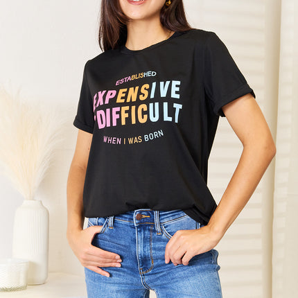 Simply Love Slogan Graphic Cuffed Sleeve T-Shirt - Image 1