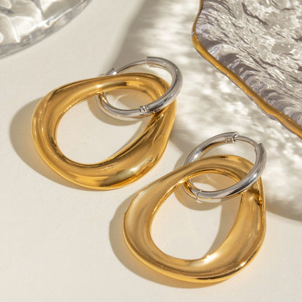 18K Gold-Plated Stainless Steel Contrast Asymmetrical  Earrings - Image 5