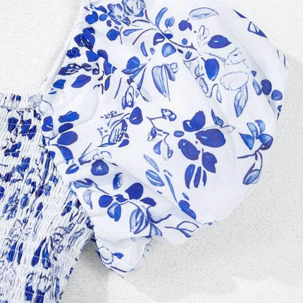 Smocked Printed Square Neck Puff Sleeve Dress - Image 9