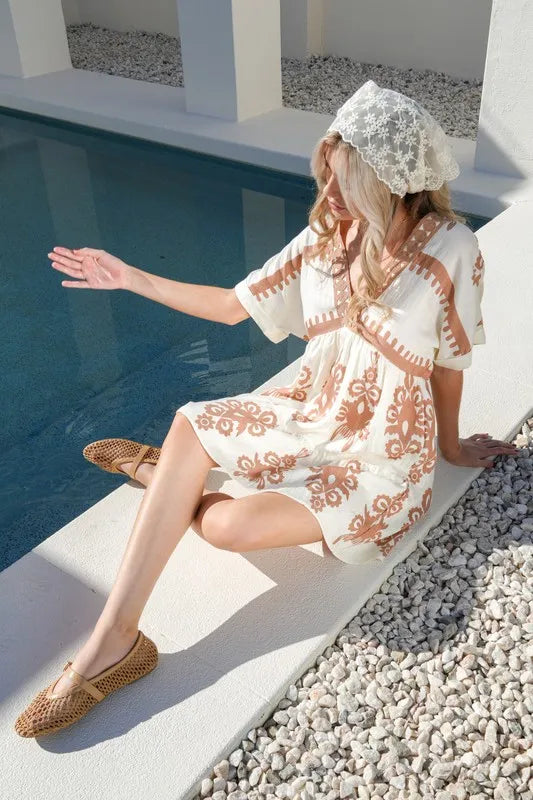 VERY J Printed V-Neck Woven Mini Dress