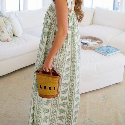 Printed Tie Shoulder Square Neck Midi Dress - Image 3