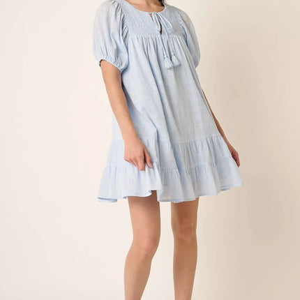 Mittoshop Tassel Tie Plaid Gauze Short Sleeve Mini Dress - Image 5