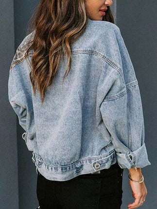 Distressed Leopard Drop Shoulder Denim Jacket - Image 5
