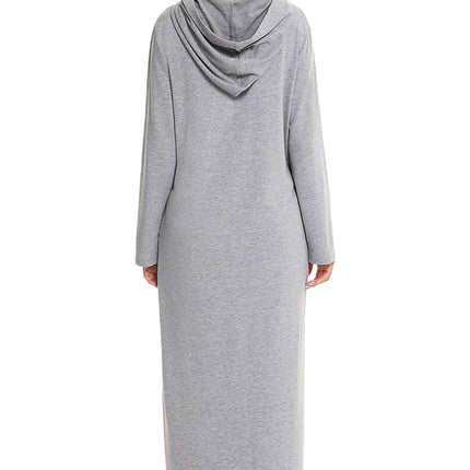 Zip Front Hooded Night Dress with Pockets - Image 2