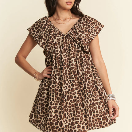 Davi & Dani Animal Printed Velvet Ribbon Mini Dress - Image 1