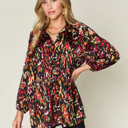 Double Take Full Size Printed Button Up Long Sleeve Shirt - Image 13