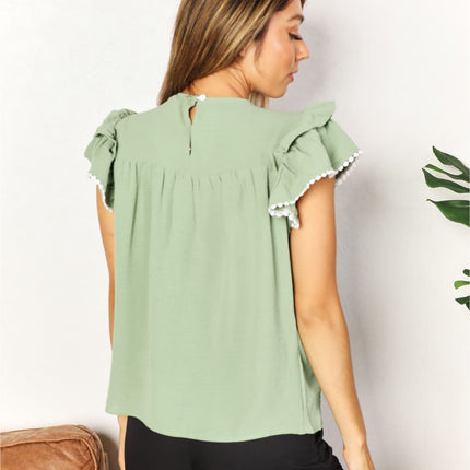 Perfee Pleated Detail Flutter Sleeve Blouse - Image 2
