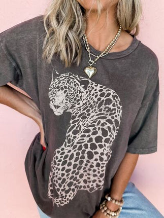 Cheetah Mineral Wash Round Neck Half Sleeve T-Shirt - Image 1