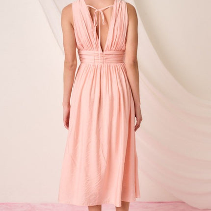 Mittoshop Ruched V-Neck Sleeveless Midi Dress - Image 2