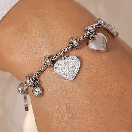 Titanium Steel Inland Zircon Heart Charm Bracelet - Image 3