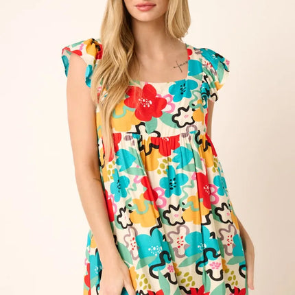 Mittoshop Multi Color Flower Print Babydoll Dress - Image 2