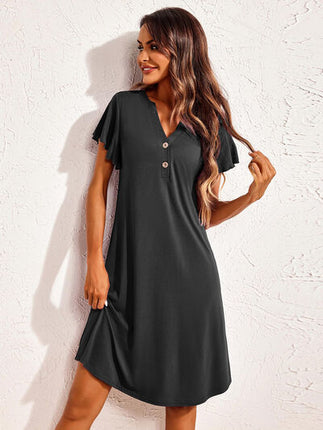 Notched Short Sleeve Lounge Dress - Image 1