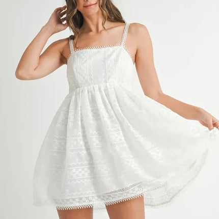 MABLE Eyelet Lace Babydoll Mini Cami Dress - Image 2