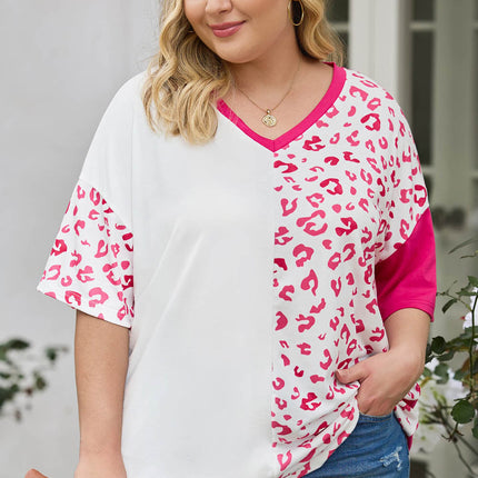 Plus Size Leopard V-Neck T-Shirt - Image 4