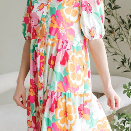 Button Down Floral Puff Sleeve Babydoll Dress - Image 4