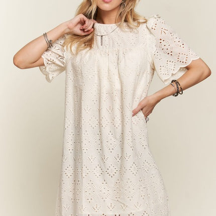 ADORA Ruffled Eyelet Round Neck Dress - Image 2